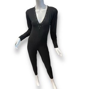 Vintage Iconic Claude Barthelemy 80’s Black Studded Cat Suit Jump Suit Sz XS/S